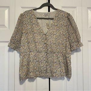nwot Madewell silk v neck top peplum floral size XL